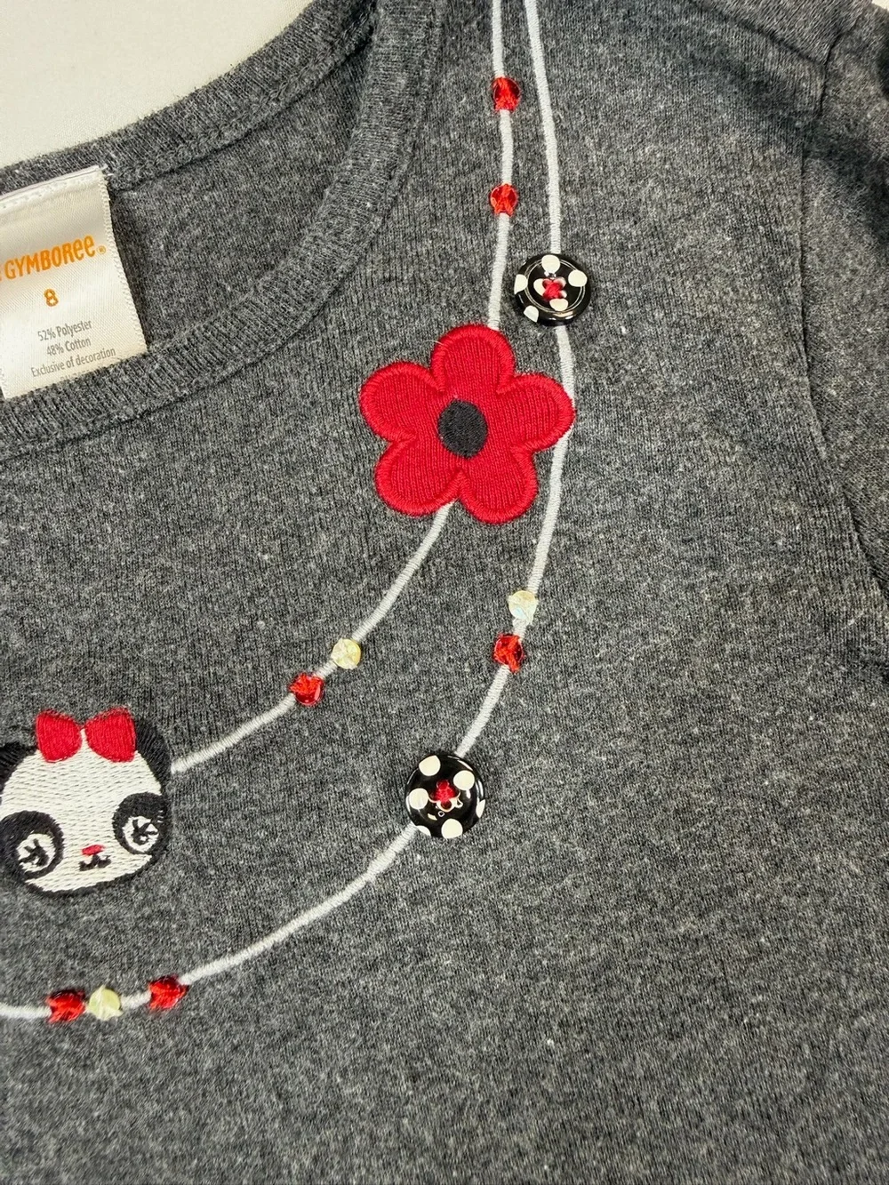 GYMBOREE‎ Girls 8 Long Sleeve Top Gray Panda Graphic Y2K 2009 Cute Cozy